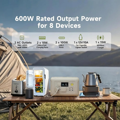 Portable Power Station 600W with 100W Solar Panel - Fast Charging Battery Tidesmit