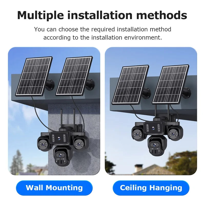 OKAM PRO AOV 24/7 Online Four Lens  AI Solar Camera Security Outdoor 360° Panoramic View CCTV  20100mAh Batterys Night Vision