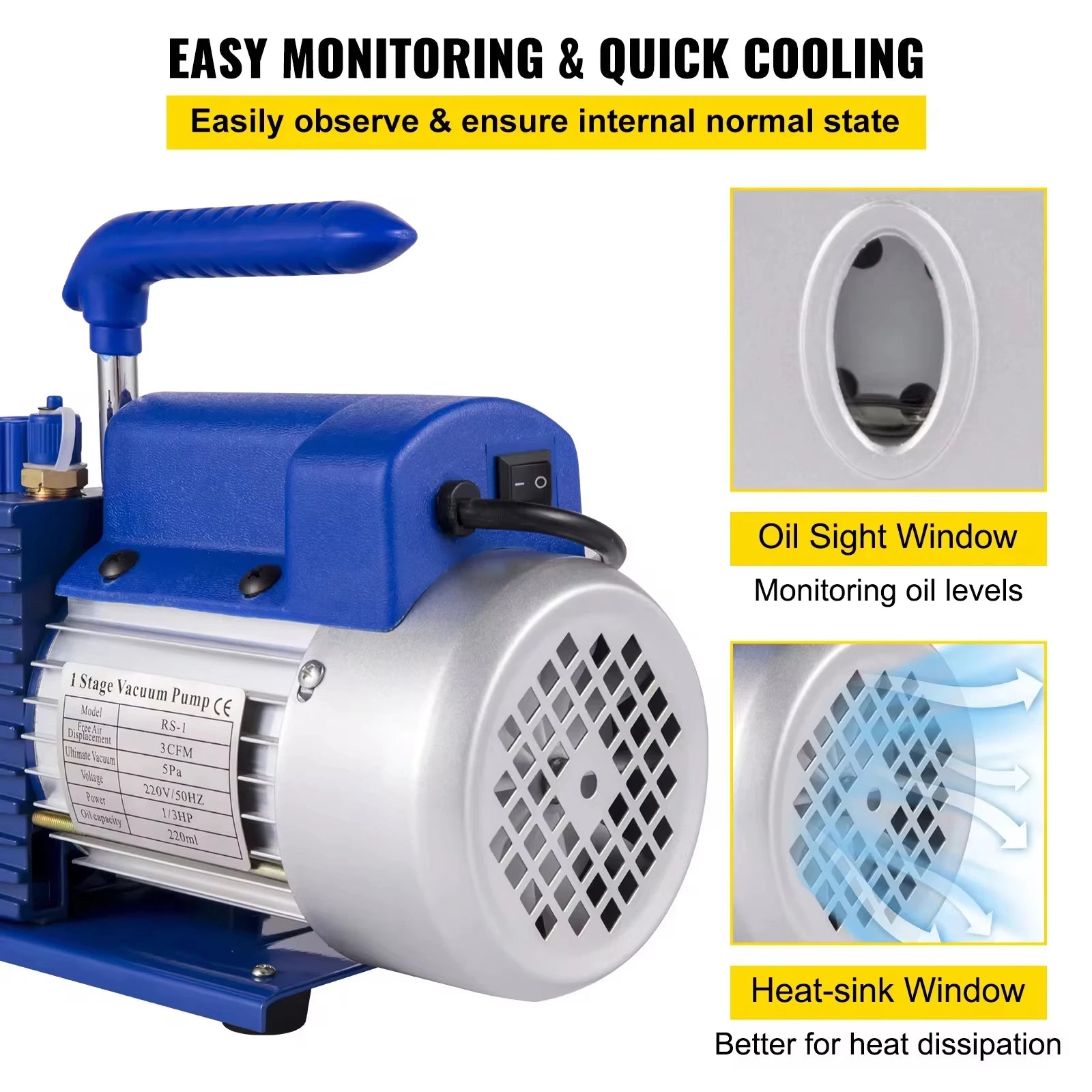VEVOR Pro Leg Stretcher 220LBS Leg Stretch MachineHeavyDutySingleStageVacuumPump3CFM1/4HPForRefrigerationVacuumPackaging