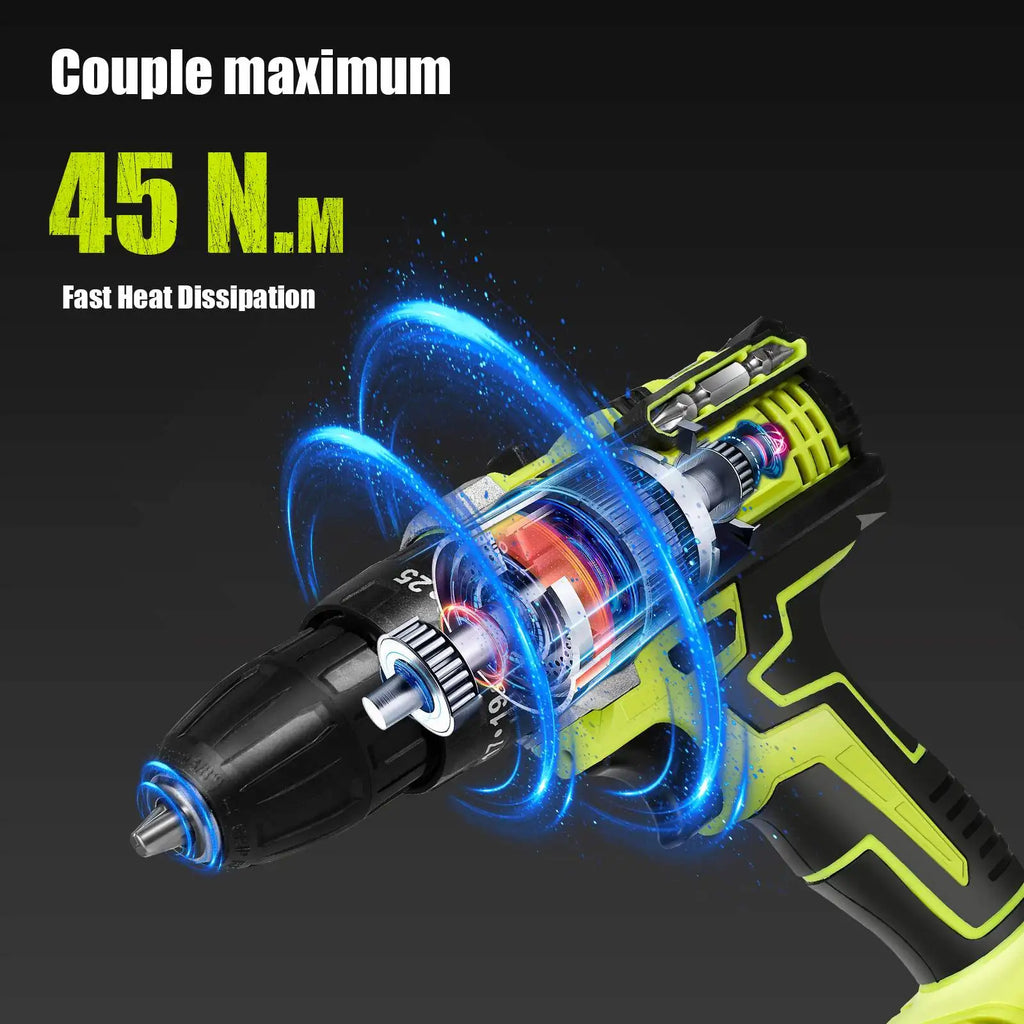 28V Cordless Impact Drill Screwdriver 1350rpm High Speed, Rechargeable Household Power Tool Complete with Matching Drill Bits Set