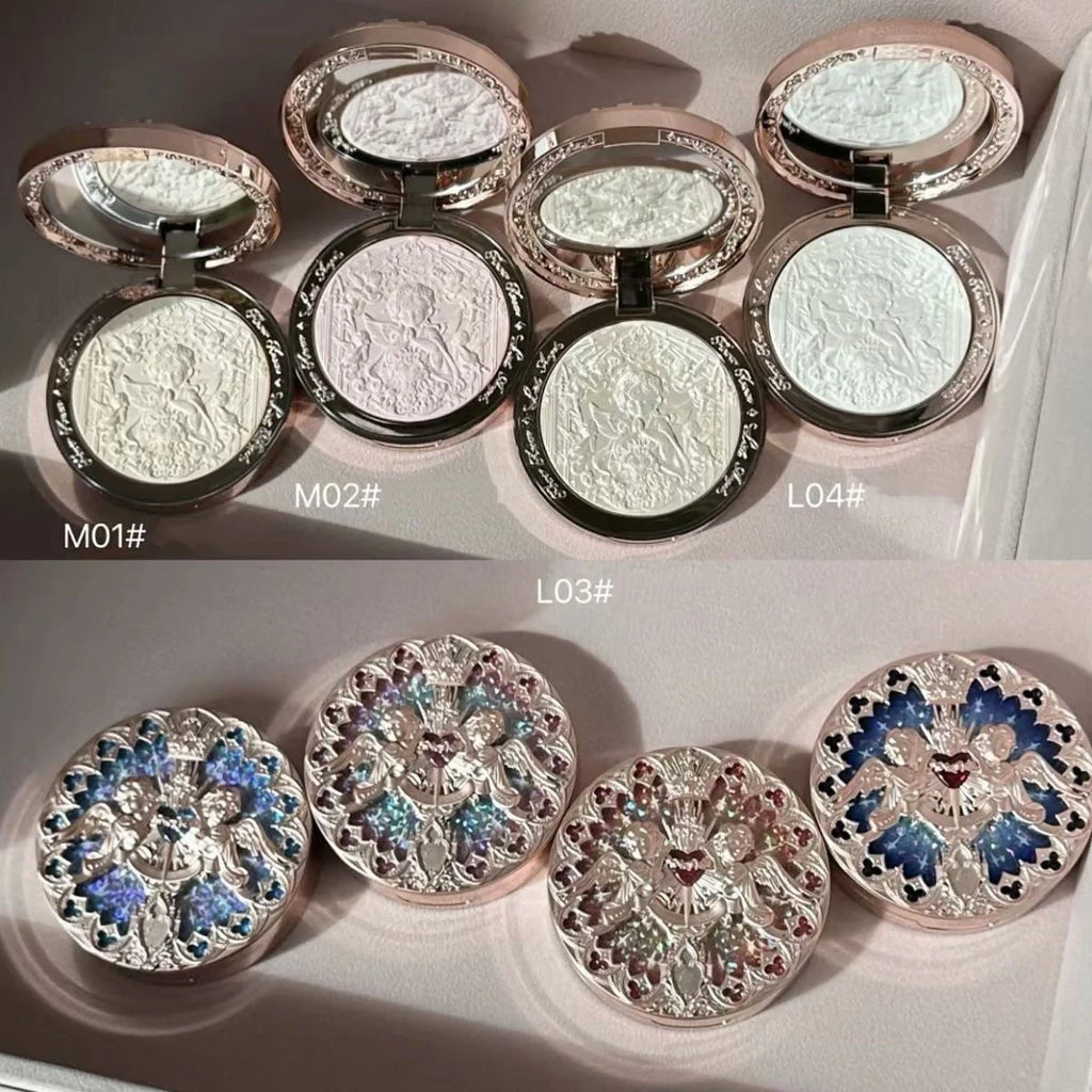 Tidesmit Flower Knows Little Angel relief highlight face powder texture close-up for radiant contour makeup finish
