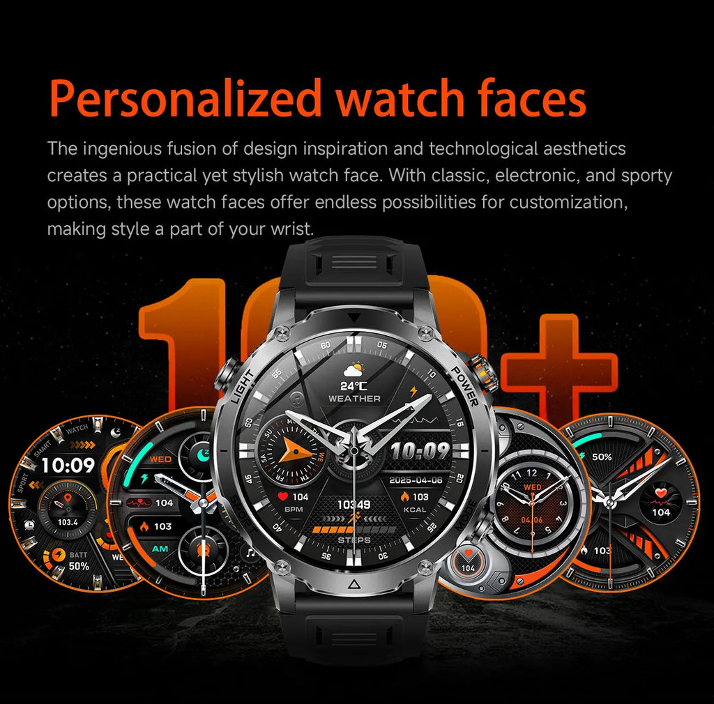New Military ULtra 1400mAh Huge Battery SmartWatch Two Flashlight 10ATMan Waterproof HD Call 1.73“ 100+Sports Smart watch Man