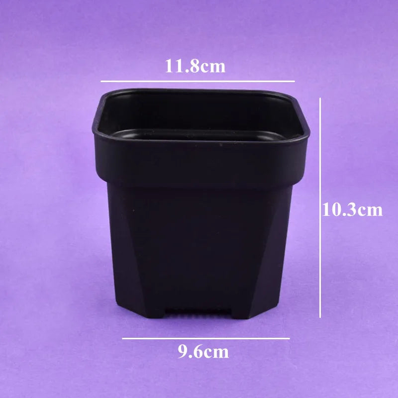 Black square plant pot, 9.6cm base, 10.3cm height, thick rim