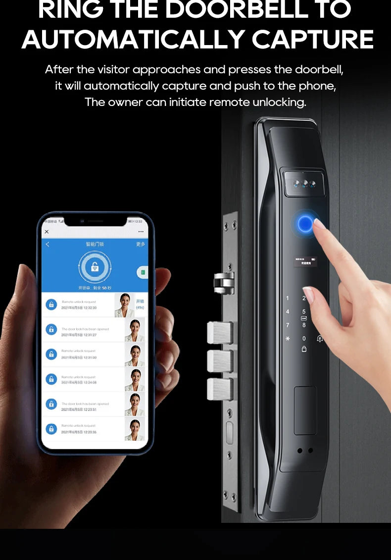 SANKESONG Tuya Smart 3D Face Door Lock Security Camera Monitor Intelligent Fingerprint Password Biometric Electronic Key Unlock
