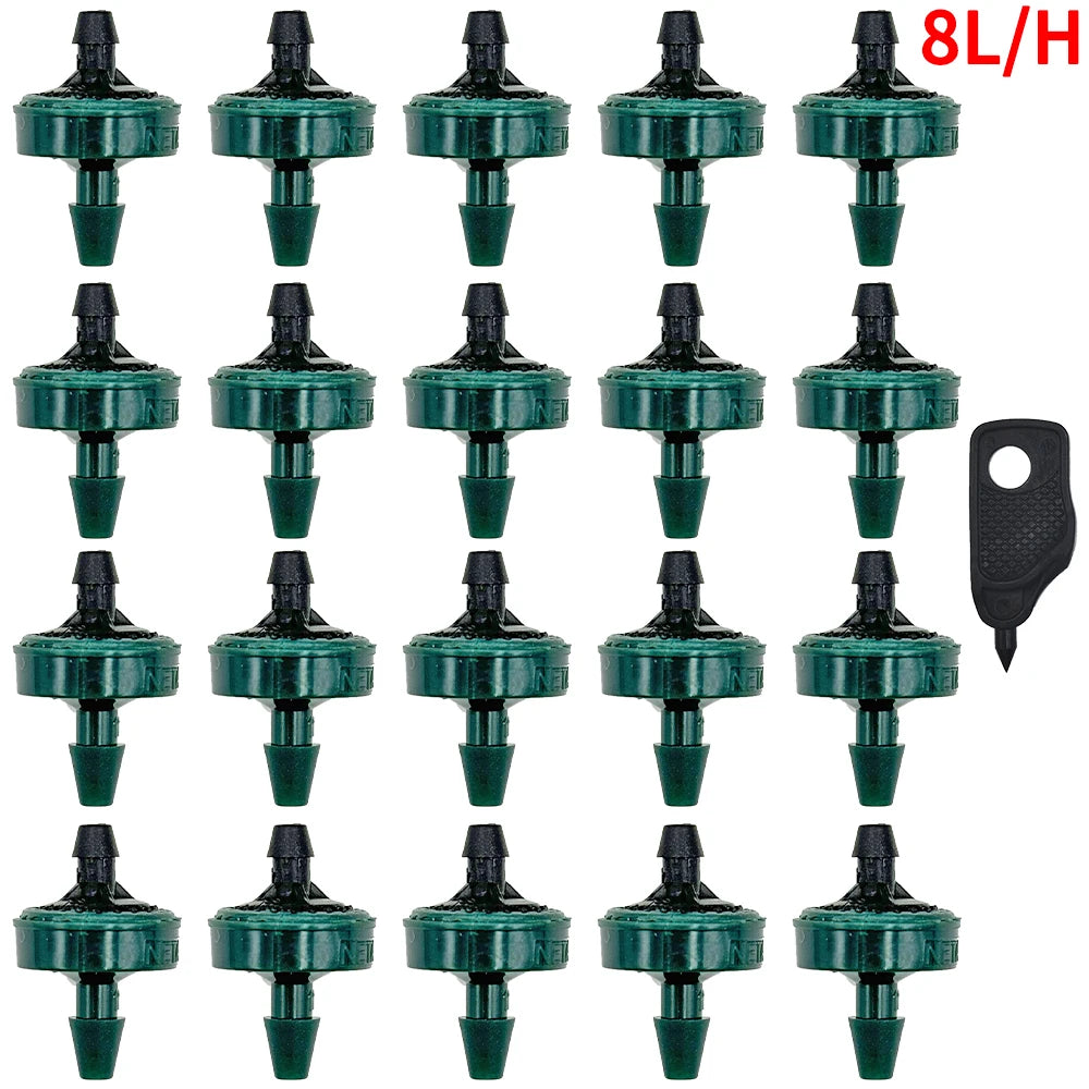 20X Garden 2L 4L 8L Pressure Compensating Emitter Dripper 1/4'' Self-cleaning Drip Irrigation Water Regulator 4/7mm Hose Puncher