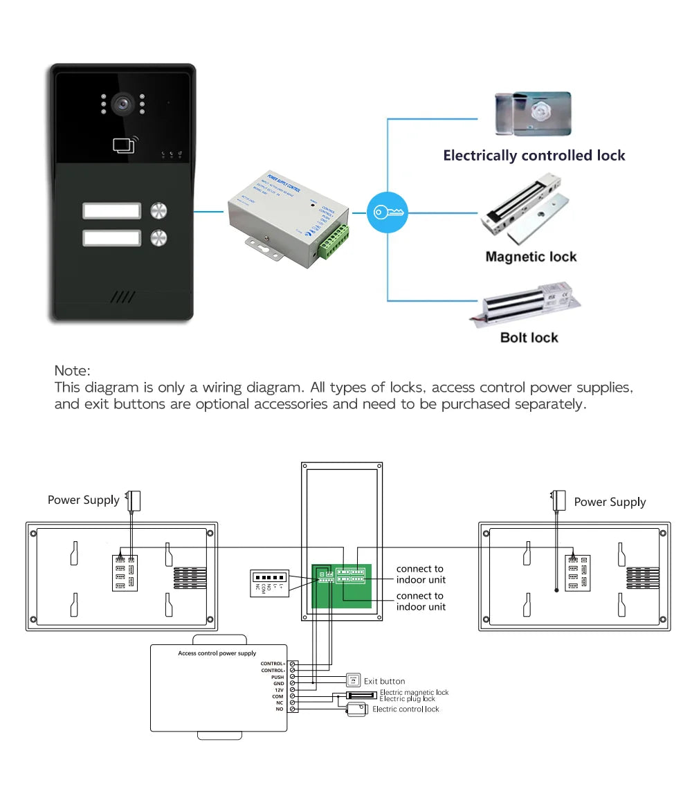 7-inch 4-line video doorbell intercom system, CVBS interface, 1-2 units, with night vision function, suitable for apartments