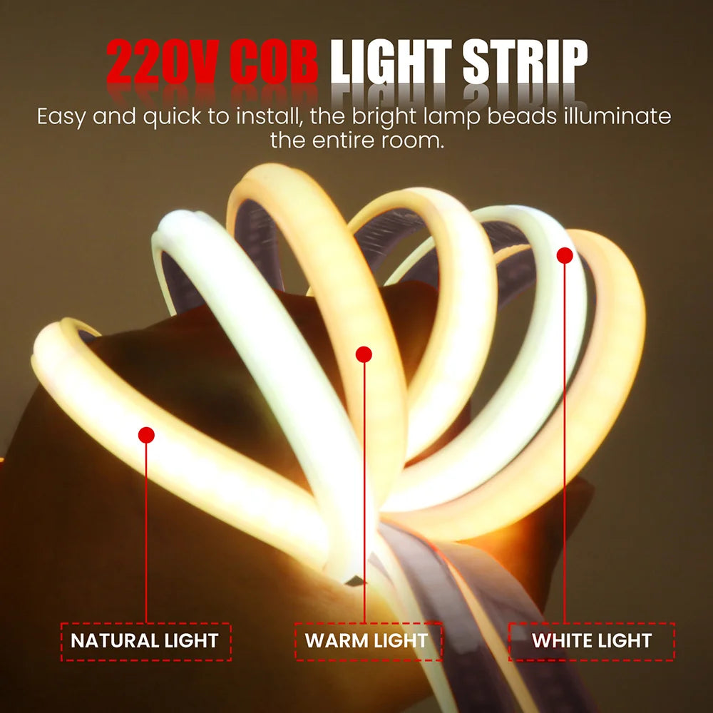 Wifi Bluetooth COB LED Neon Strip Light Wall Touch 23key Remote Control 220V Dimmer Power Kit 5m 10m 20m 0.5m 240LED/m Flex Lamp