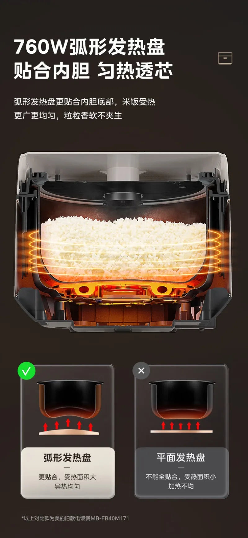 Rice cooker with lid open showing glowing heating coils inside