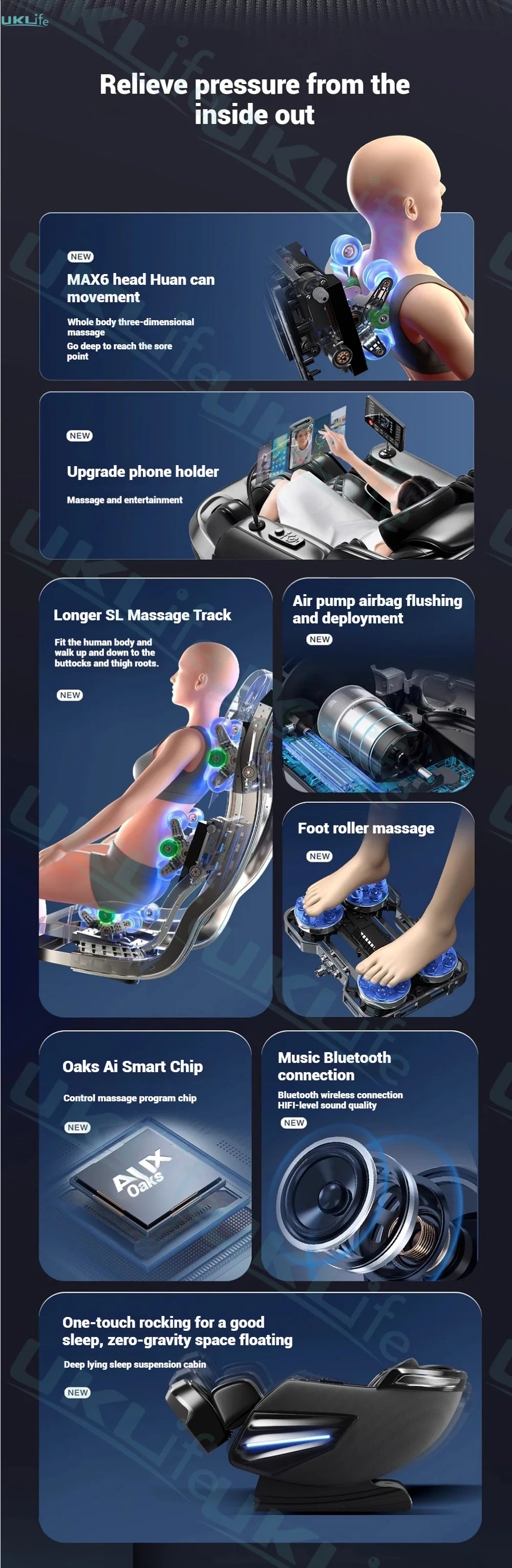 6D SL-Track Full Body Massage Chair - Deep Tissue Heat Therapy Body Shaping Massage Equipment Tidesmit