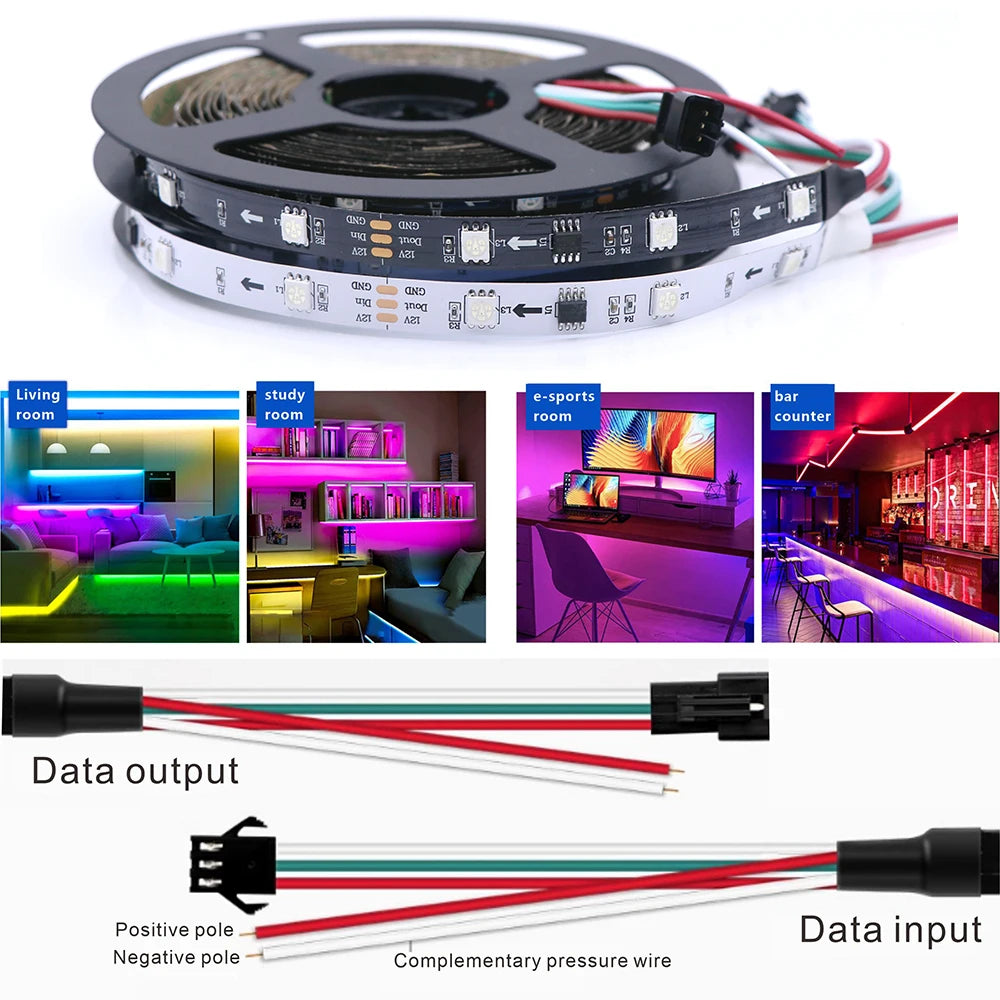 WS2811 WS2812 WS2813 WS2815 DC 5V 12V Color-Changing Addressable and Programmable LED Light Strips for Colorful Lighting