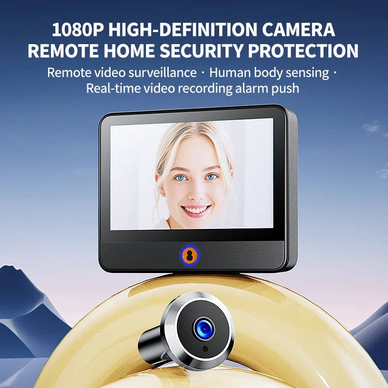 Danmini 4.3'' Visual Doorbell Peephole 1080P Camera App Remote Control Digital Cat Eye Night Vision Outdoor Monitor Door Viewer