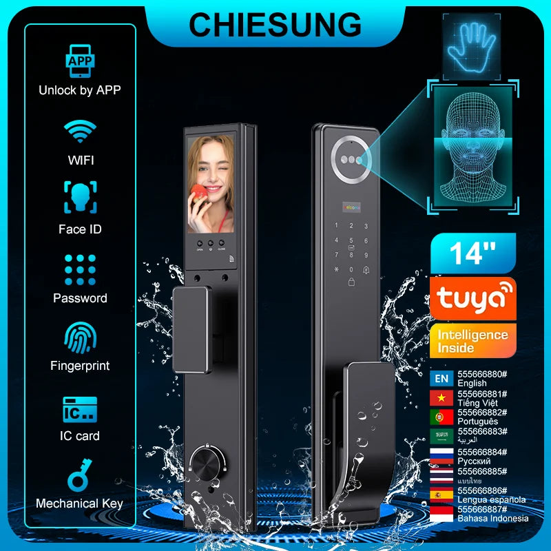 Outdoor Waterproof Lock Wifi Tuya APP Remote Voice Intercom Electronic Door Lock Face Fingerprint Smart Door Lock With Camera