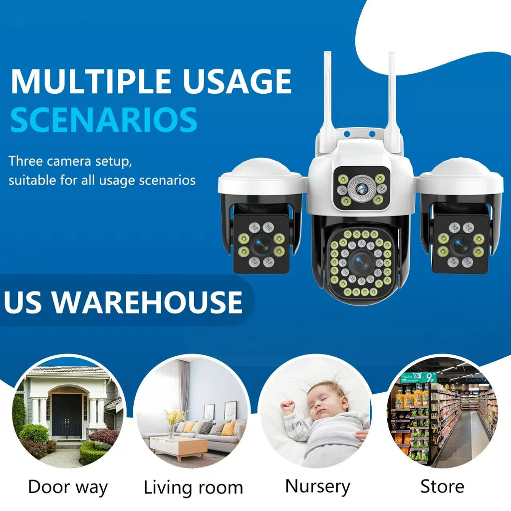 YOOSEE 15MP 4K WiFi Camera Three Lens Screen Camera Onvif 10X Zoom PTZ Automatic Tracking Two-way Audio CCTV Video Security Cam