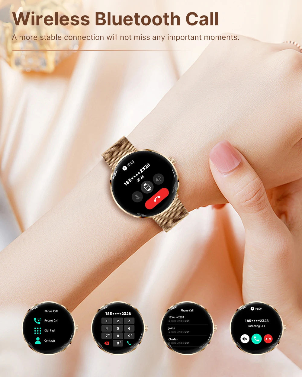MEVADEN 8.5mm Utra-thin Stainless Steel Smartwatch 1.43 inch AMOLED Screen Women Bluetooth Call Health Monitor Sport Smart Watch
