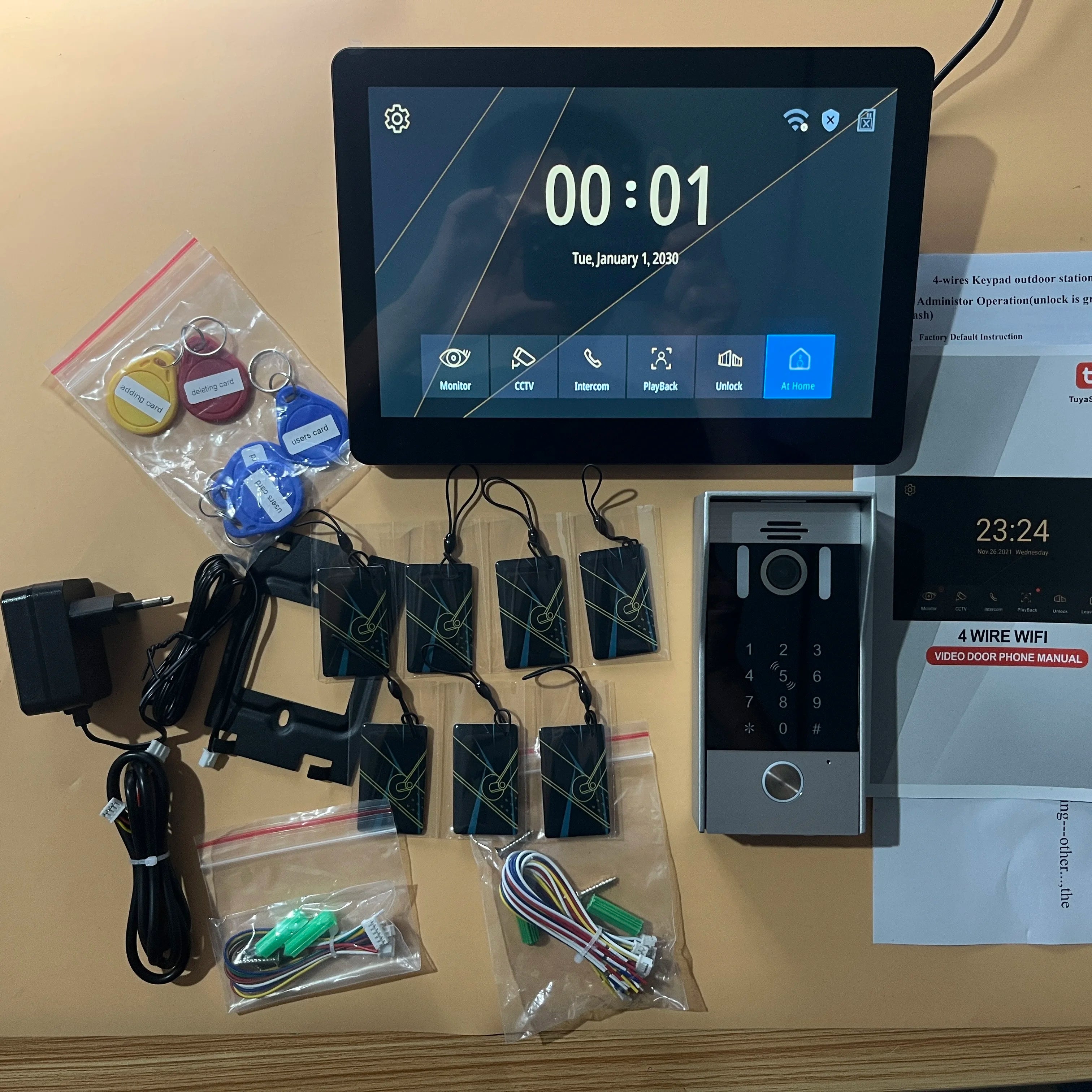 5in1 Unlock Doorbell 10inch 1080P Touch Monitor Video Intercom System Home intercom with Fingerprint IC Card Unlock for apartmen