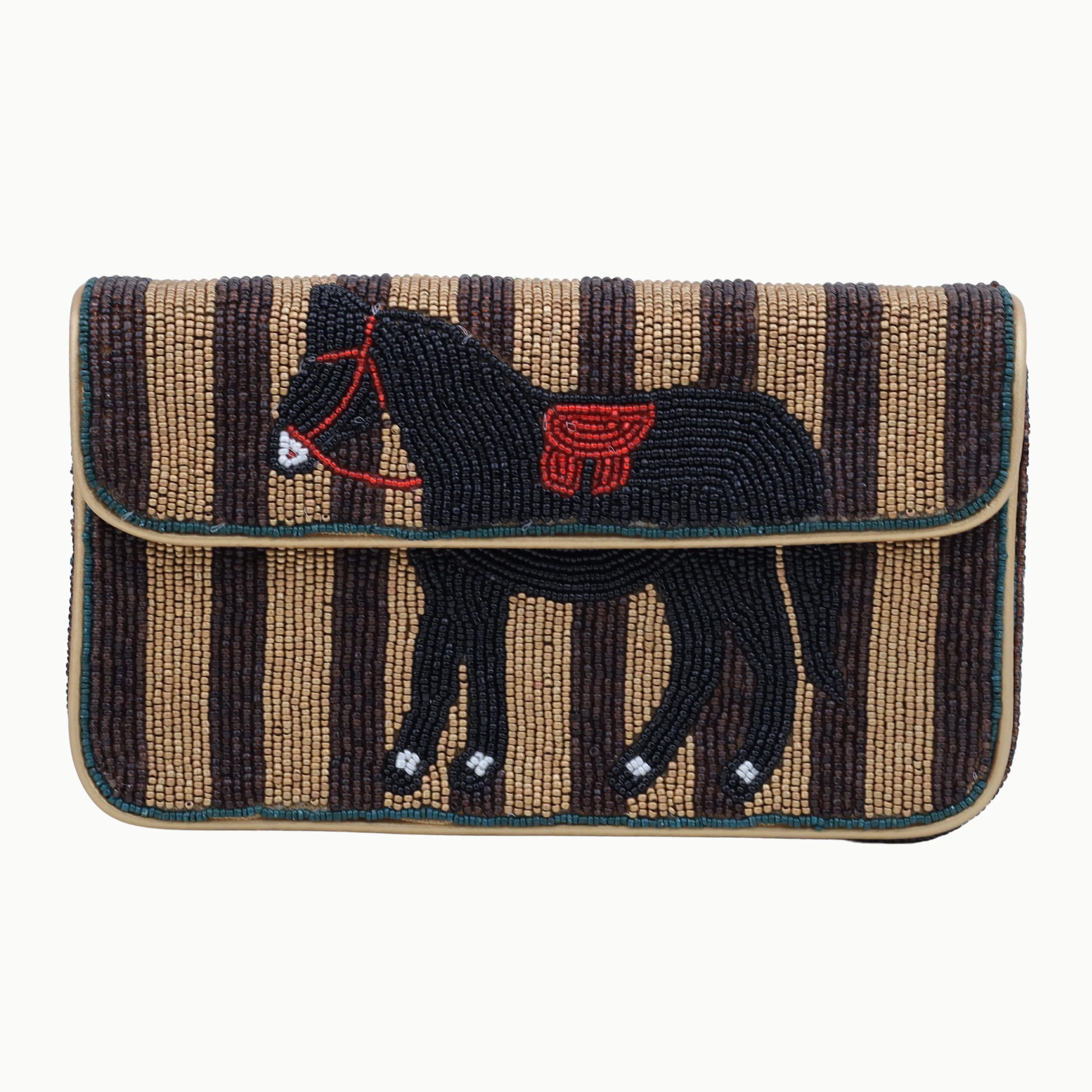 Beaded Bohemian Flap Shoulder Bag With Animal Horse Pattern Single Strap Women Fashion Handbag Daily Use