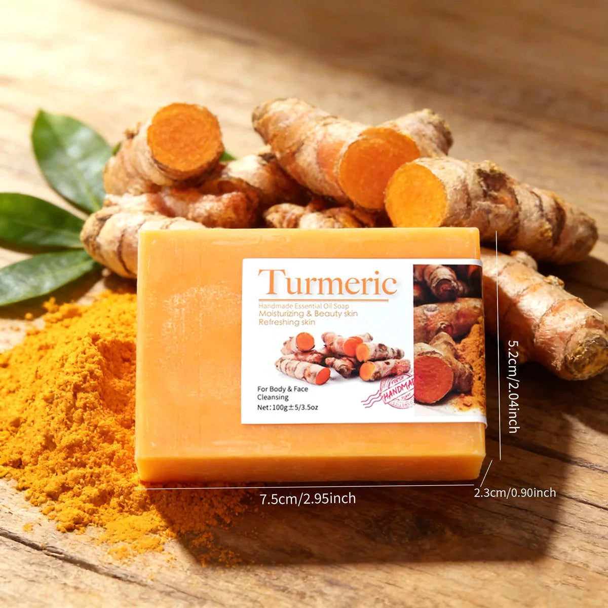 2Pcs 100% Natural Organic Tumeric Skin Whitening Anti Acne Handmade Skin Care Face Body Turmeric Bar Soap