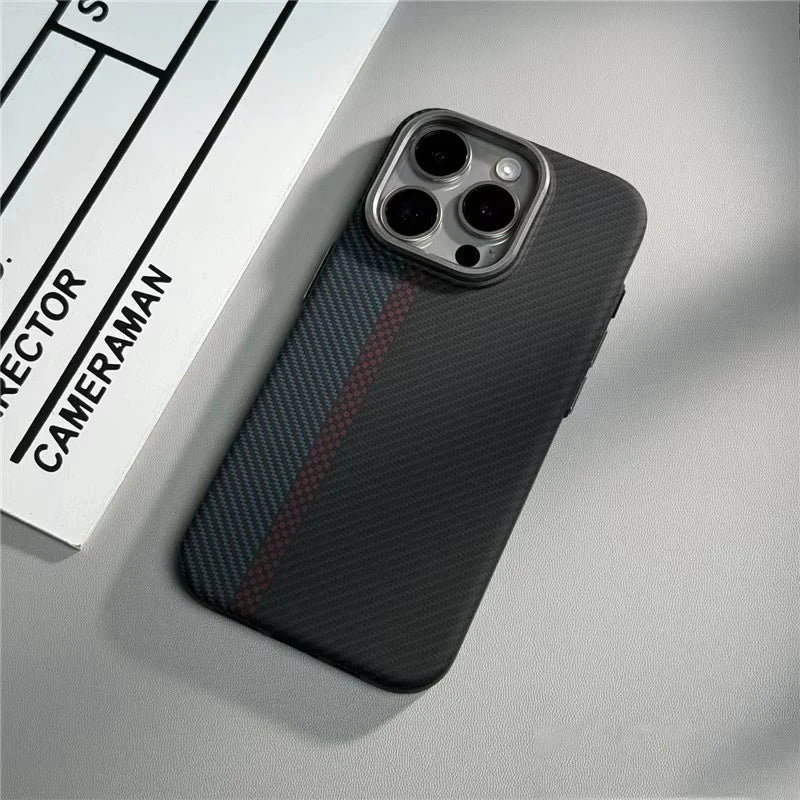 iPhone 16 Pro Max MagSafe Case | Carbon Fiber Shock-Absorbing Cover Blue Red Tidesmit