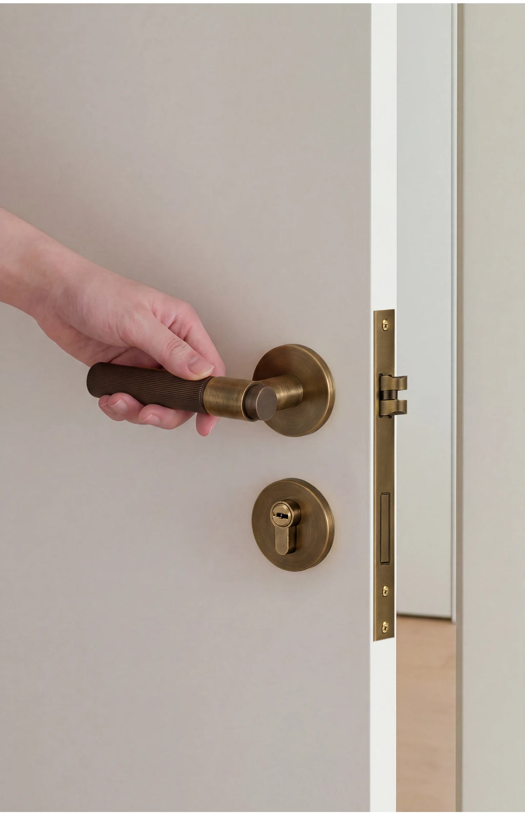 DOOROOM Brass Door Lock Set Modern Stripe Antique Bronze Interior Door Lock Decorative Lock Privacy Lock Passage Lock