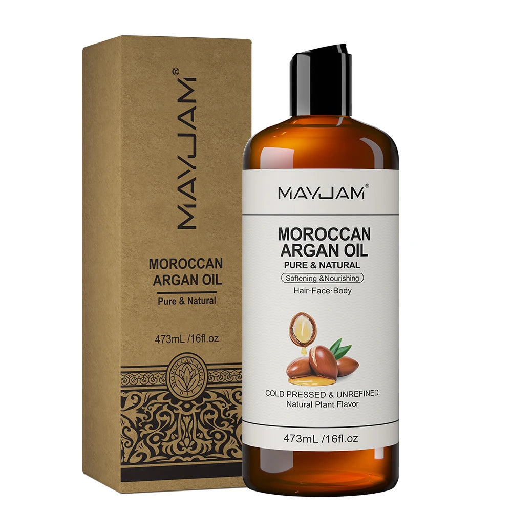 MAYJAM moroccan argan oil bottle and kraft box, 473 mL, nourishing hair-face-body