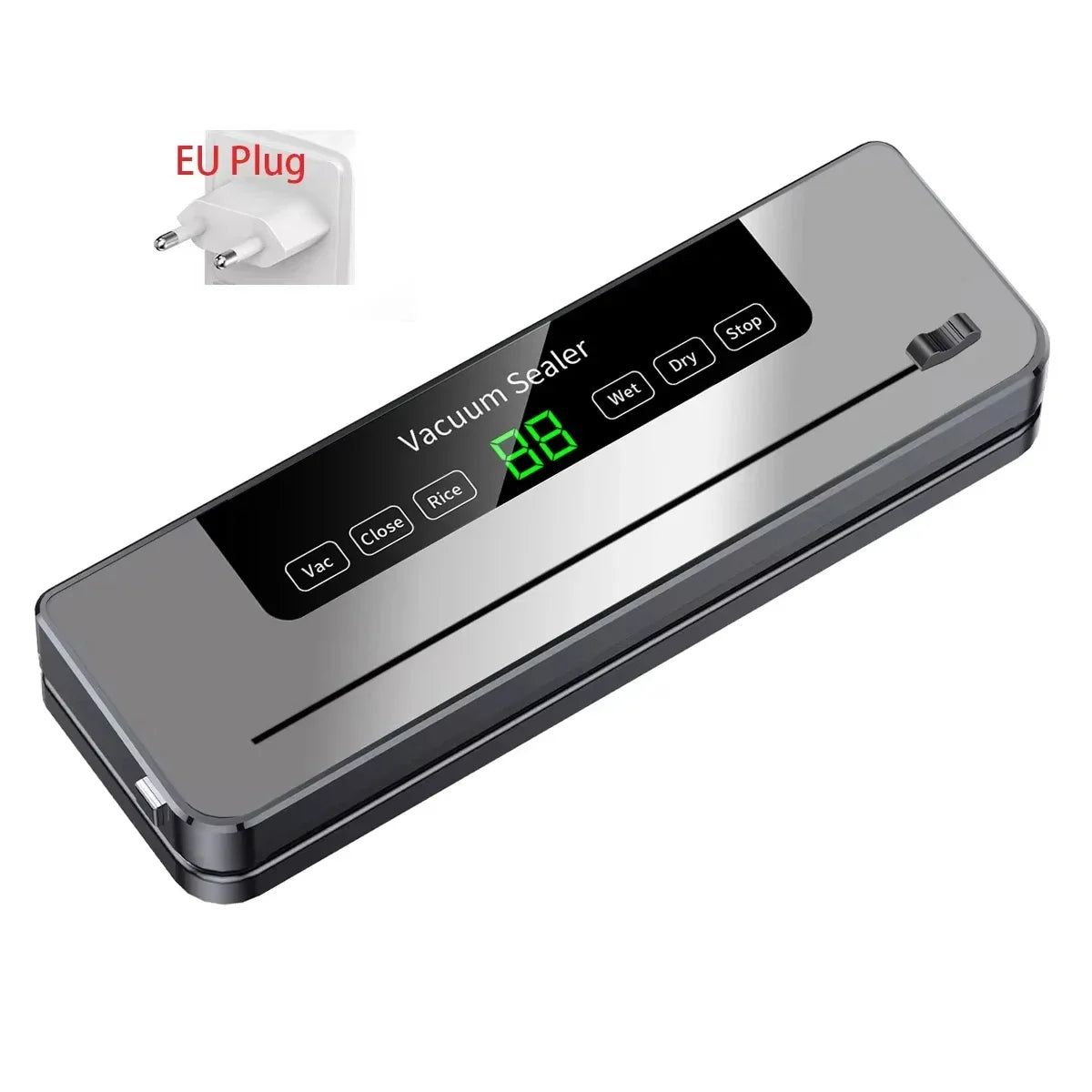 Vacuum food sealer machine with touch panel and digital display, with EU power plug