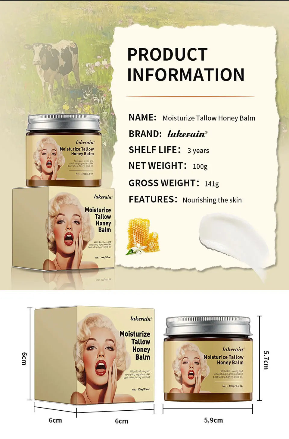 Beef Tallow And Honey Balm Moisturizing Whipped Beef Tallow Face Cream Body Lotion Grass Fed Grass Finished Face Cream Care