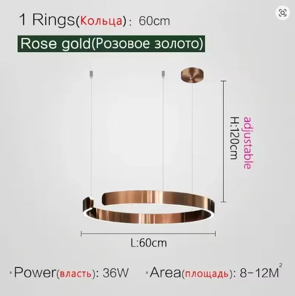 Modern LED Ring Ceiling Chandelier 60cm Black - Minimalist Decor Rose gold 60cm Tidesmit