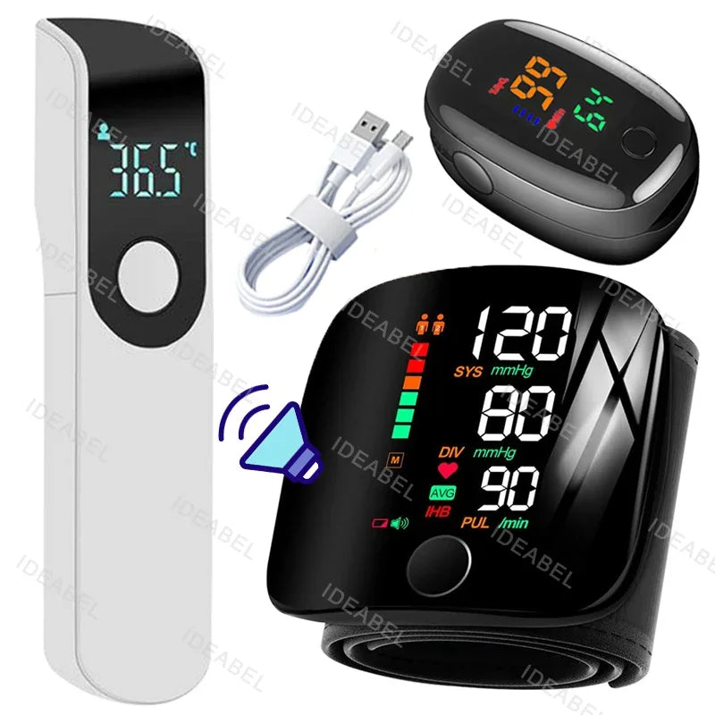 Smart LCD Rechargeable English Voice Wrist Blood Pressure Monitor Digital Automatic BP Tonometer Heart Rate Sphygmomanometer