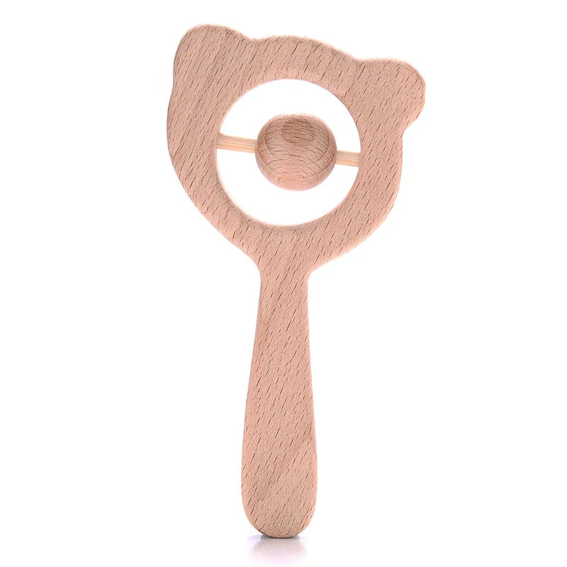 1Pcs Animal Shape Baby Wood Teether Rabbit Owl Beech Wooden Ring Teether Nursing Pendant Baby Rattles Chew Toys