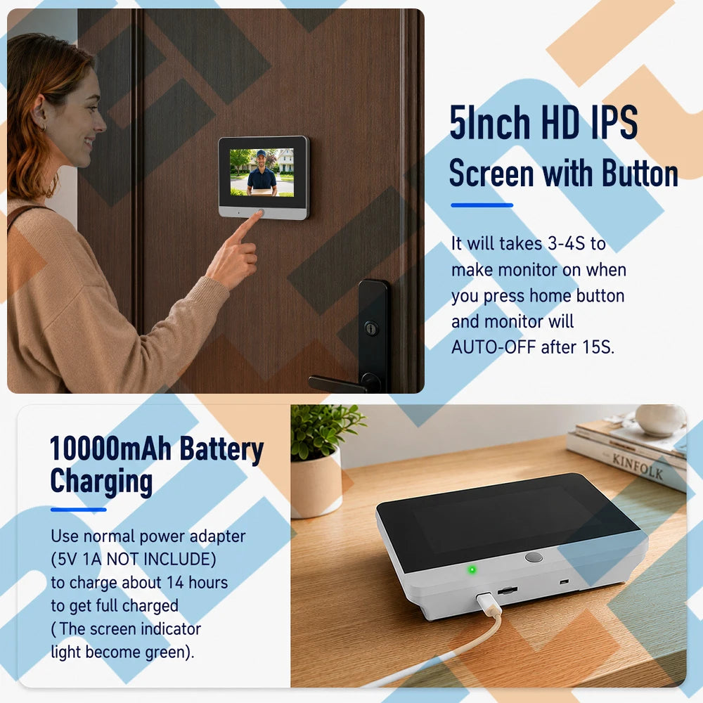 5Inch 10000mAh Two Way Audio 2MP Tuya SmartLife WiFi Digital Door Eye Peephole Viewer Infrared 940NM Night Vision PIR Camera