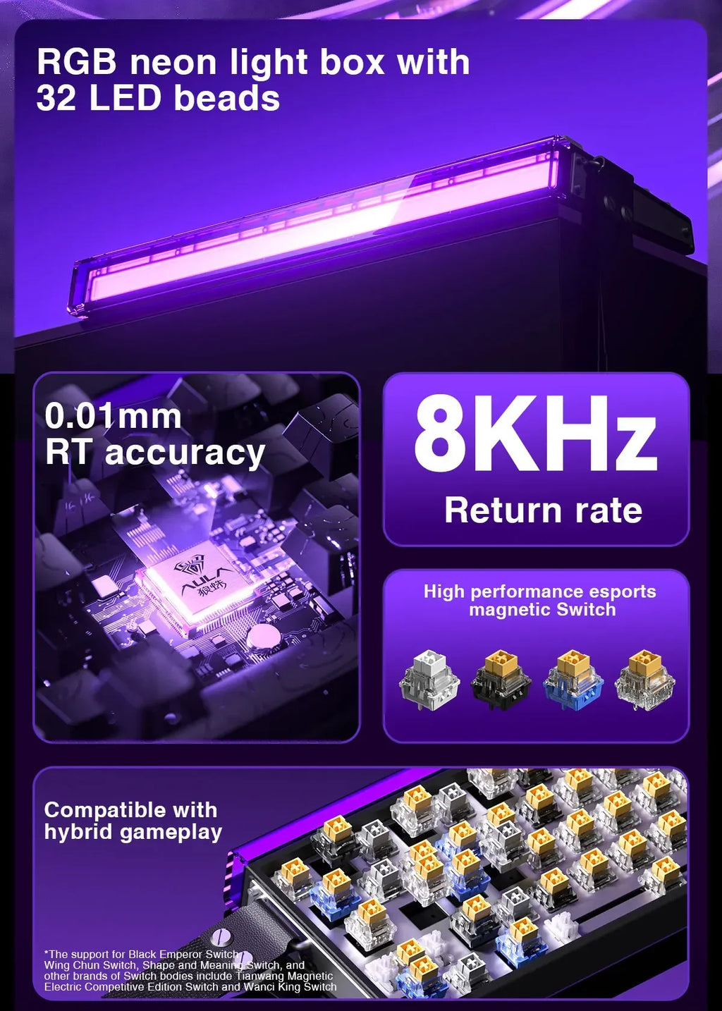 AULA HERO 68 HE E-sports Gaming Magnetic Switch Keyboard 60% Wired RGB Hot Swap 8K Return Rate Custom Mechanical Keyboard