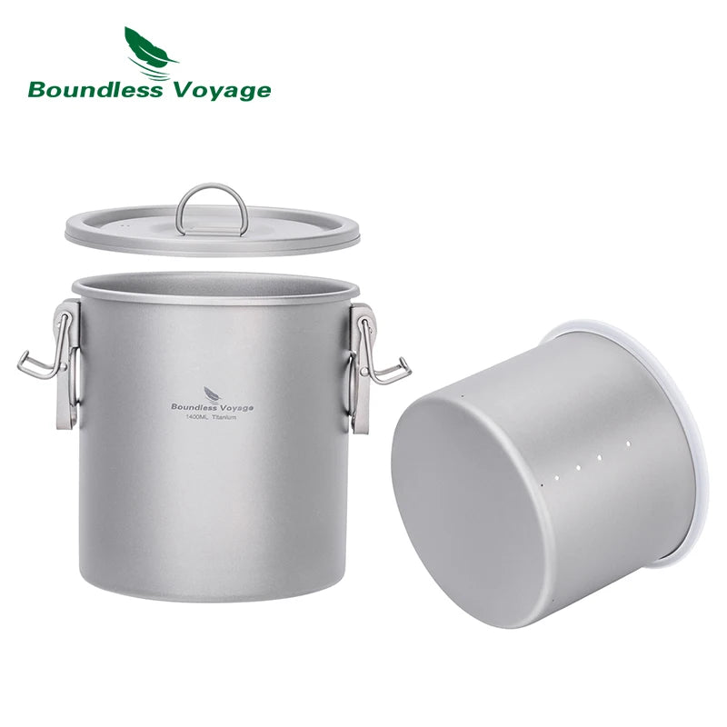 Ultralight titanium pot rice cooker set with lid, outer pot, and inner container, grey