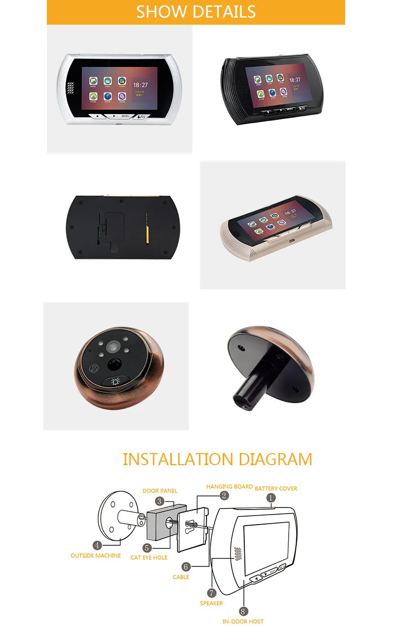 4.5 Inch Smart Digital Door Viewer Camera Door Eye Video Record Peephole Viewers IR Night Vision PIR Motion No Disturb Doorbell