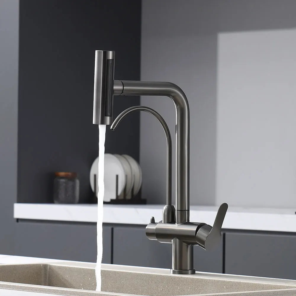 Waterfall Faucet 4 Modes Multi-functional Pure Hot Cold Water Kitchen Faucet Sprayer Sink Wash Tap 360° Rotation