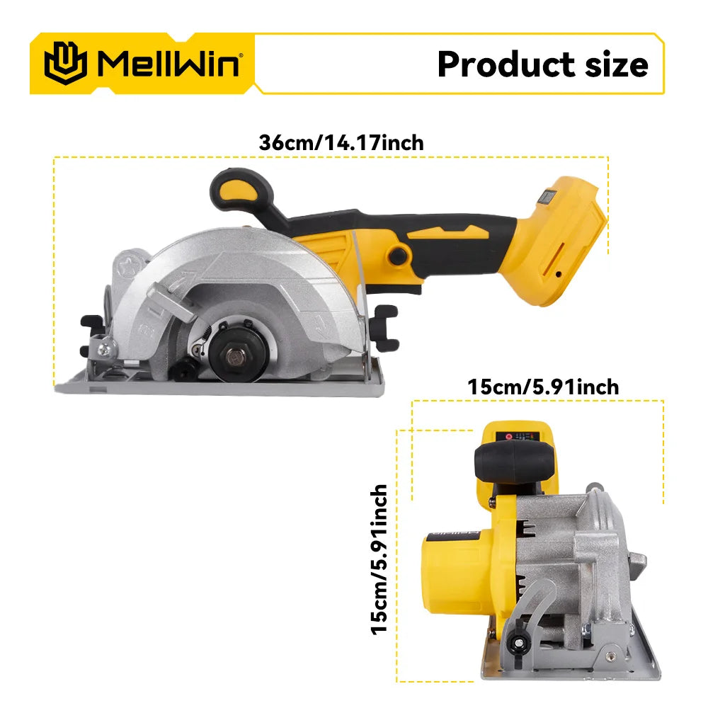 MELLWIN 5 Inch Brushless Electric Circular Saw Cordless Multi-Angle Saw Woodworking Power Tool Set For Makita 18V Battery Pin