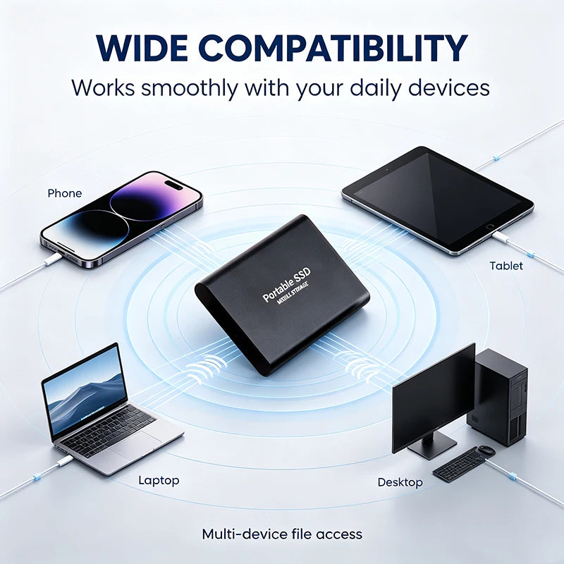 Portable External SSD 4TB High‑Speed Solid State Drive USB3.2 Type‑C Mass Storage Hard Disk 1TB 8TB 16TB for Laptop PC MAC Smart