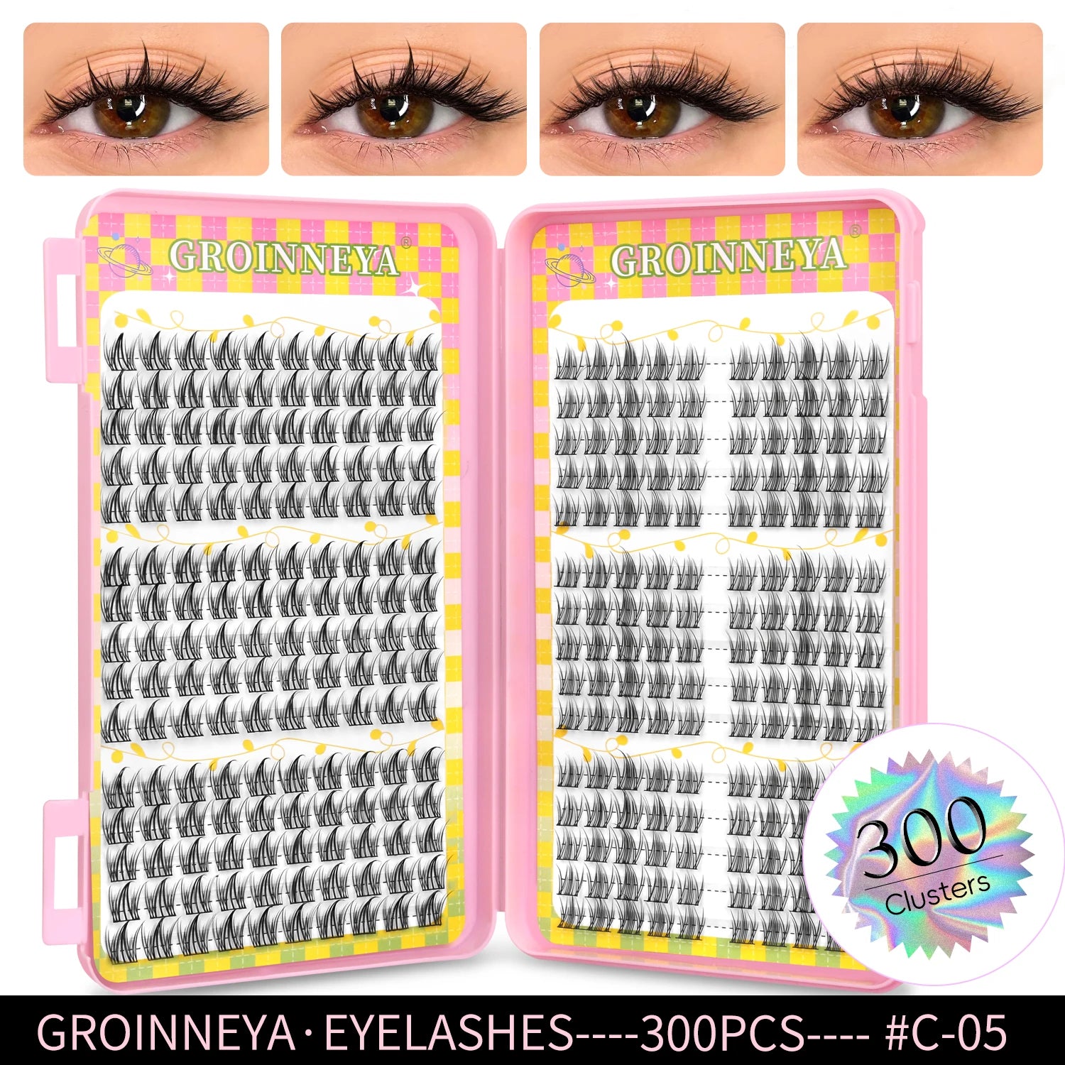 GROINNEYA Eyelashes Clusters 320 pcs Natural Eyelash extension Cluster Lashes Volume Mixed Tray Lashes Cluster Natural Lashes False Eyelashes C5 Tidesmit