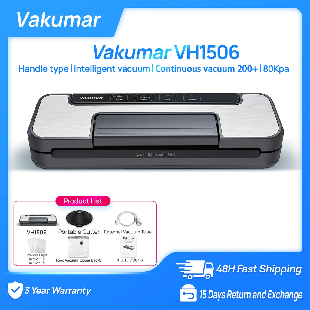 Vakumar VH1506 vacuum sealer machine sous vide Handle type 80Kpa multifunctional and convenient vacume sealer Household