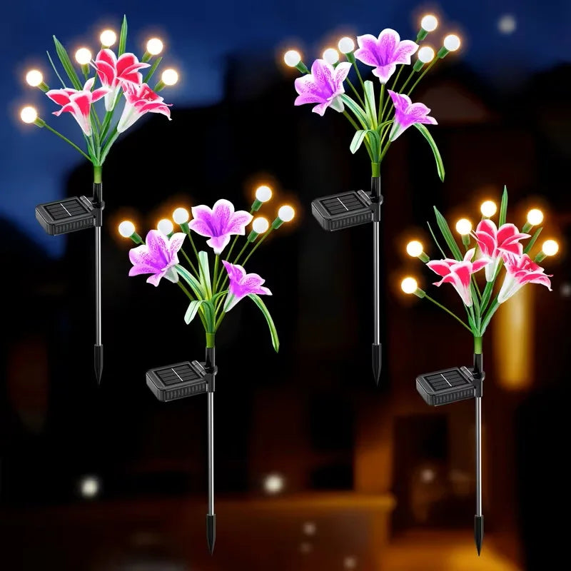 2/4 Pack Upgraded Solar Lights Outdoor Garden Decor:  Solar Firefly Swaying Light with Color Changing LED Lily, Waterproof Decorative Flowers for Yard Patio Pathway Lawn, Gardening Gifts for Women