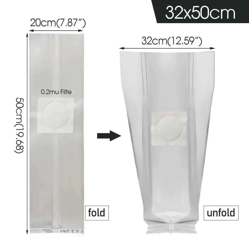 50pcs High Quality PP Mushroom Planting Bag 0.2um Filter Clear Mushroom Spawn Grow Bag Tissue Culture Bag Indoor Gardening