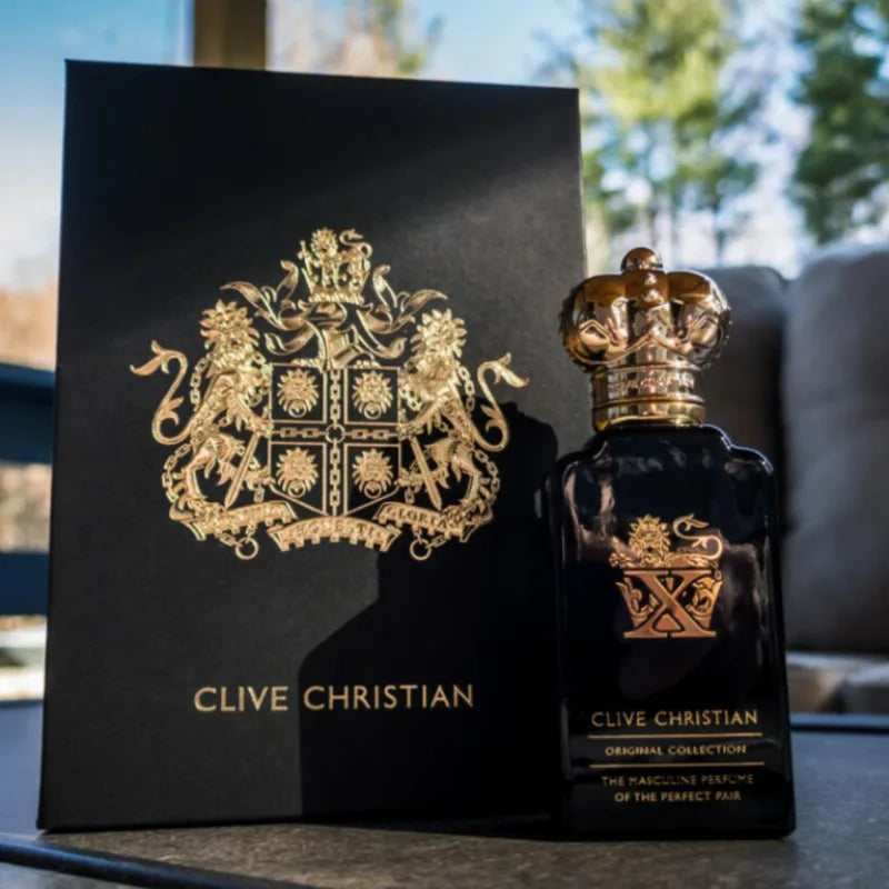 Clive Christian X Masculine 50ml perfume. Crown cap black bottle, amber, jasmine, rose, sandalwood, musk notes. EDP.