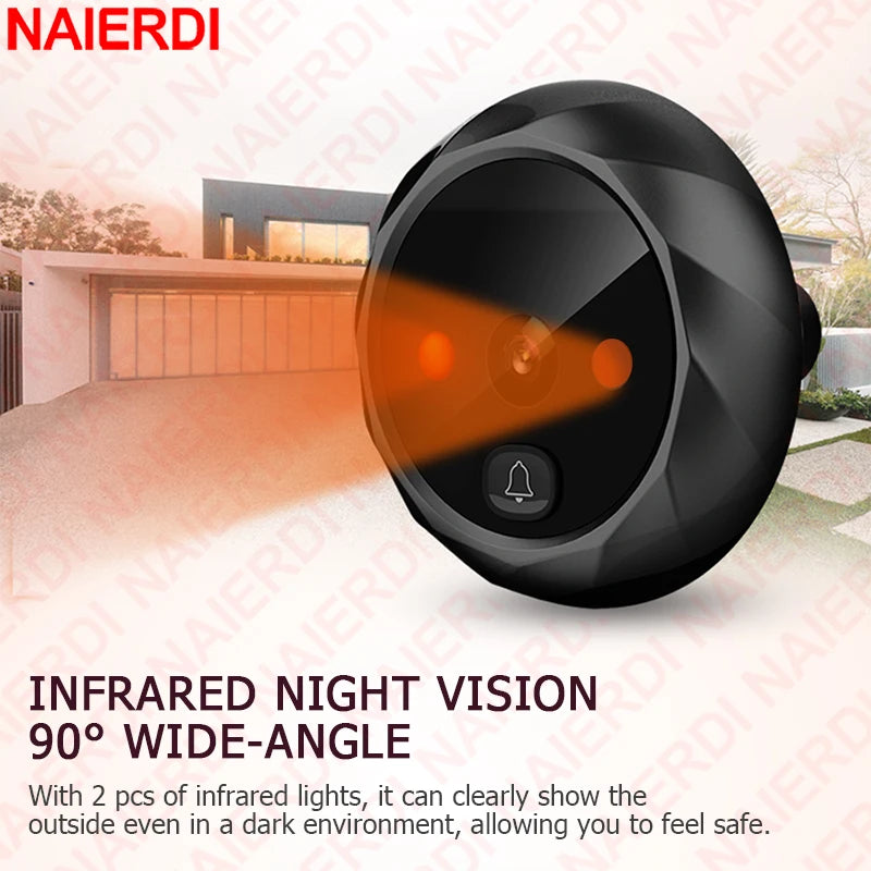 NAIERDI 2.4" LCD Smart Doorbell Camera, Electronic Digital Peephole Viewer with Night Vision Photo Recording Door Hardware