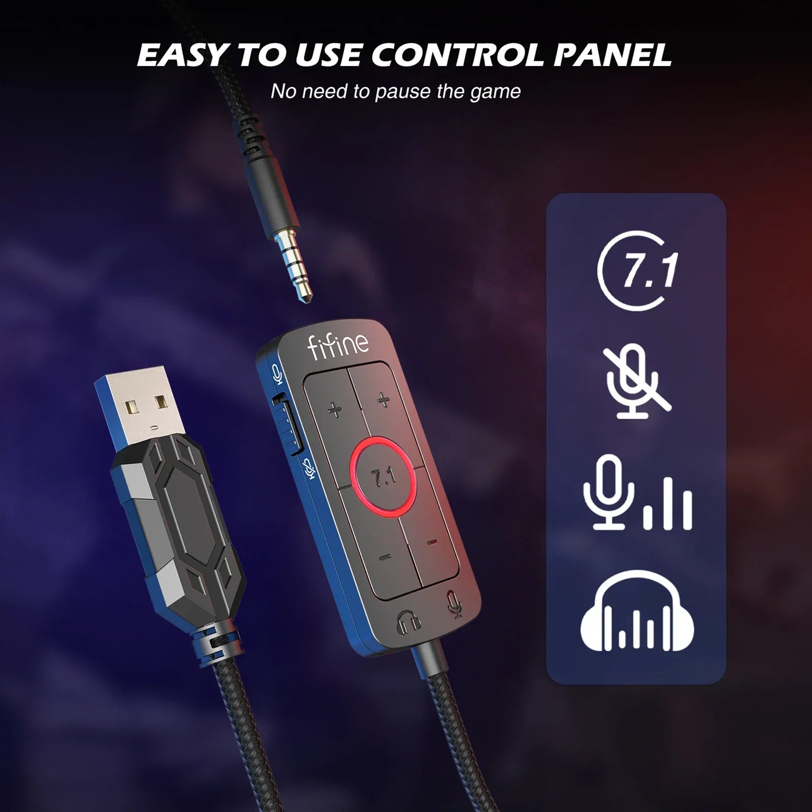 FIFINE Headset,3.5 mm jack&USB Headphone with 7.1 Surround Sound/volum contral/Mute switch for PC/MAC/PS4/PS5 Mixer-H9 Tidesmit