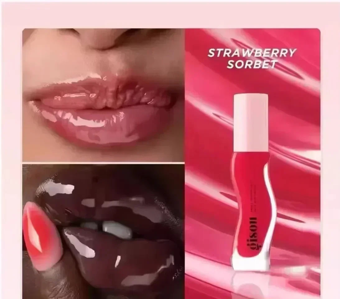 Gisou Strawberry Sorbet moisturizing lip oil, high-shine liquid formula for smooth, glossy, hydrated lips.
