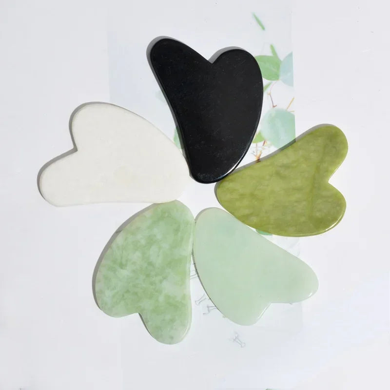 Jade Gua Sha Heart Massage Stone | Tidesmit Premium Facial Tool Back Massage Instrument 5 pcs set B Tidesmit