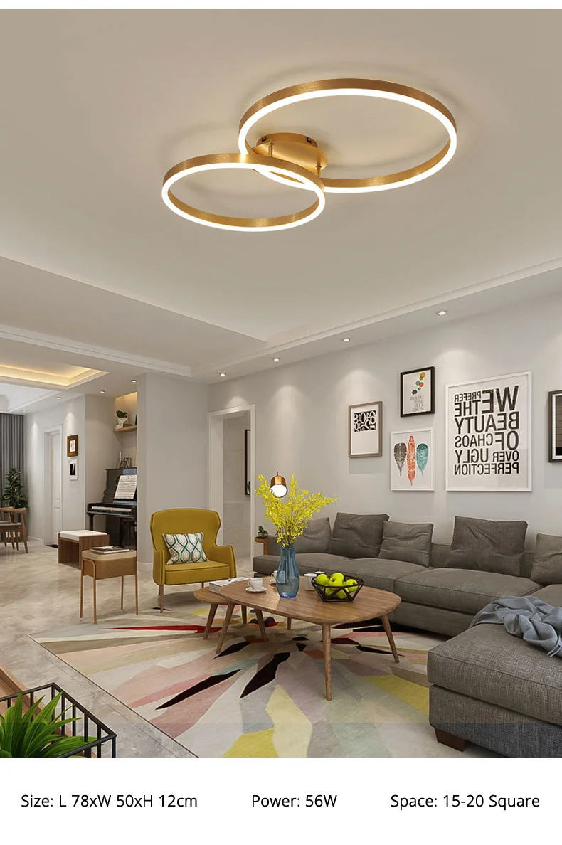 Nordic Creative Led Circle Chandeliers Bedroom Living Dining Room Lighting Chandelier Golden Brown Glossy Lamp Home Indoor Lamps