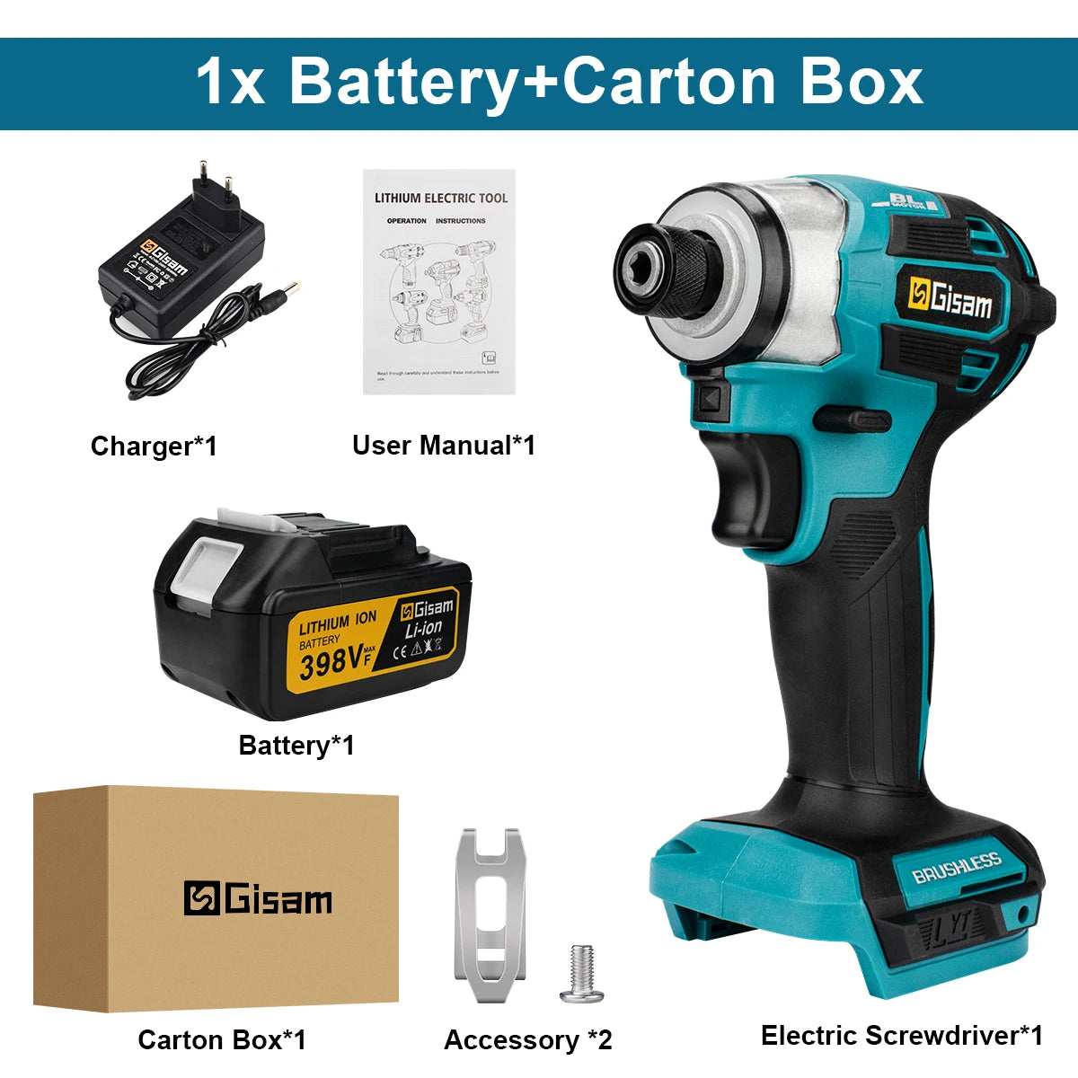 688N.m 1/4'' Brushless Electric Screwdriver Cordless Screwdriver Electric Drill Impact Driver Kit for Makita 18V Battery Pin