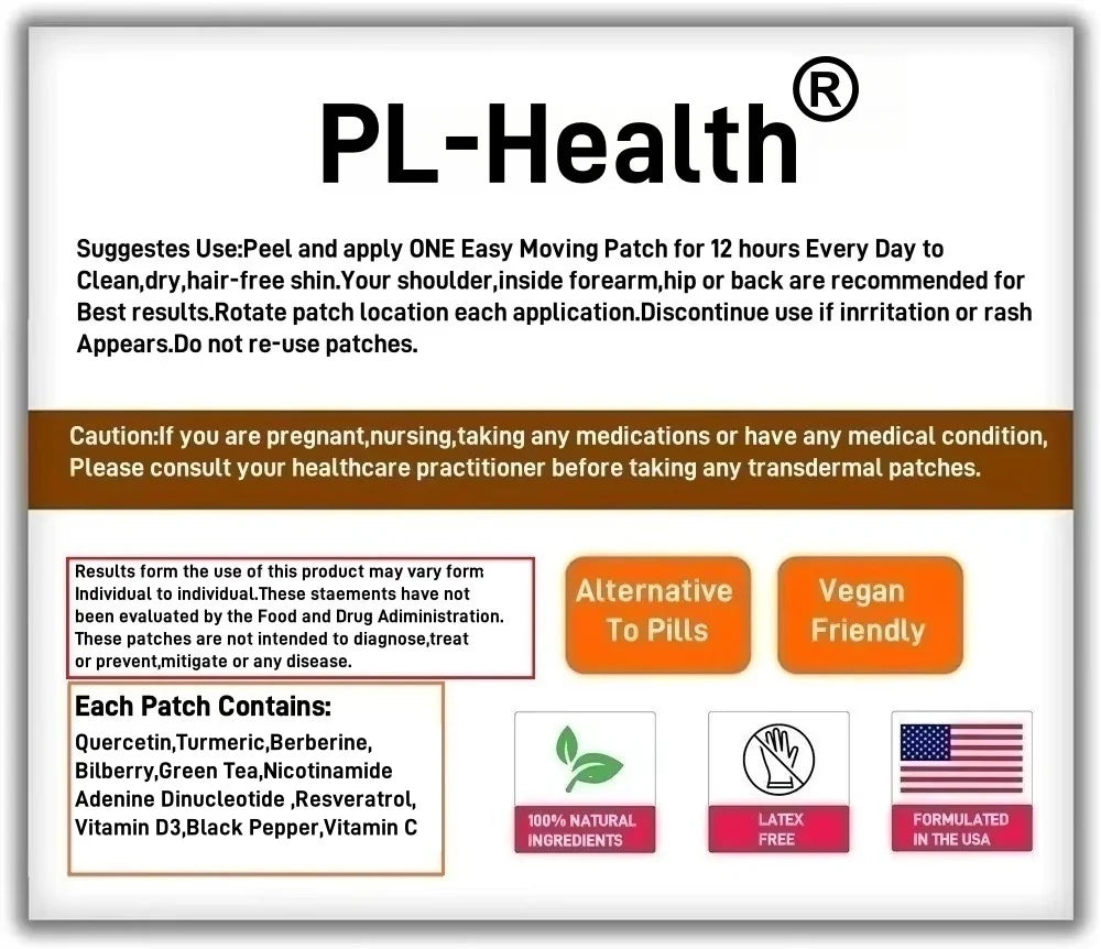 30 Patches NAD+ Transdermal Patches with Resveratrol,Vitamin D3 Quercetin Turmeric Support Energy, Anti-Aging,Cell Regeneration