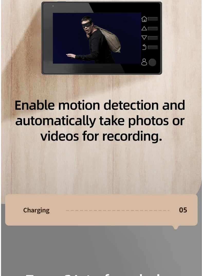 Danmini Visual Doorbell Peephole 4.3'' LCD HD Display Digital Door Viewer 1 Million Pixel 120° Camera Security Cat Eye Door Bell