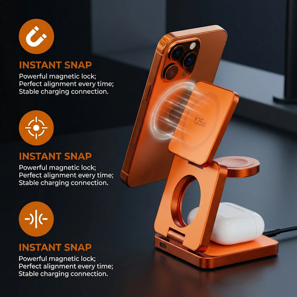 3-in-1 Magnetic Wireless Charger: 25W Qi2 Certified Foldable Stand Tidesmit